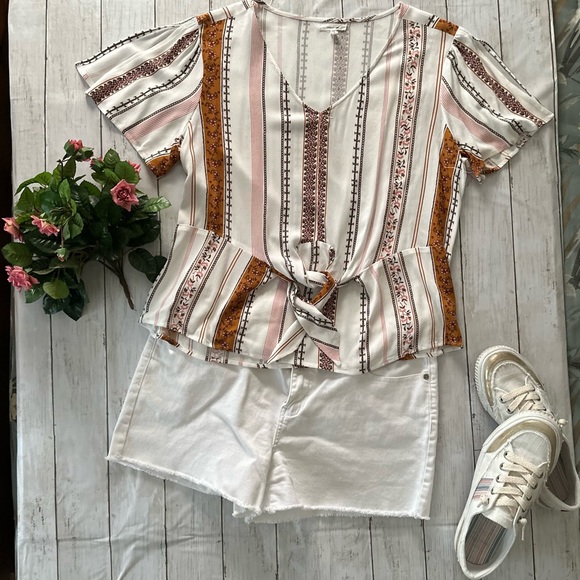 Andie Cream Floral Stripe Top main image 1